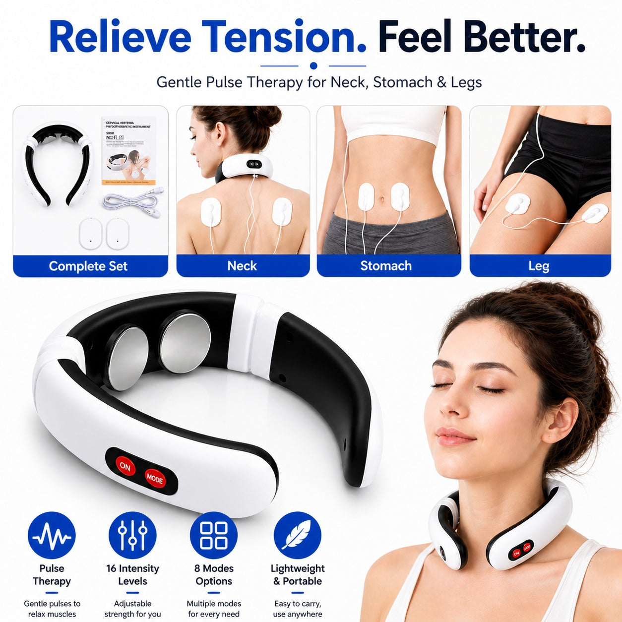 Electric Cervical Pulse Neck Massager Muscle Relax Massage Magnetic Therapy US