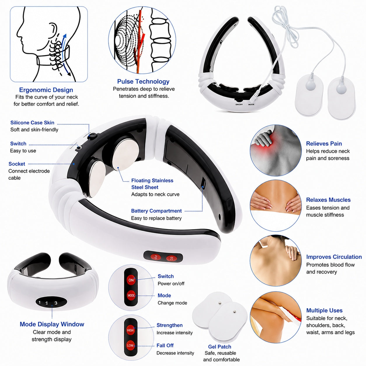 Electric Cervical Pulse Neck Massager Muscle Relax Massage Magnetic Therapy US